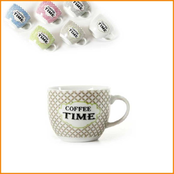SET 6 TAZZINE DA CAFFE' COFFEE TIME 90CC (COLORI ASSORTITI)