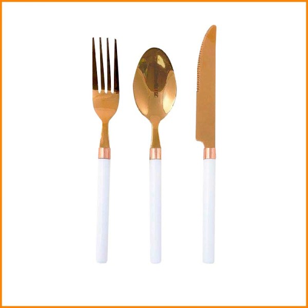 SET 3PZ POSATE ORO ROSATO CON MANICO BIANCO