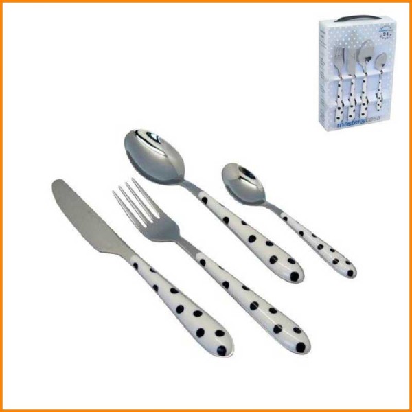 SET 24PZ POSATE A POIS BIANCO