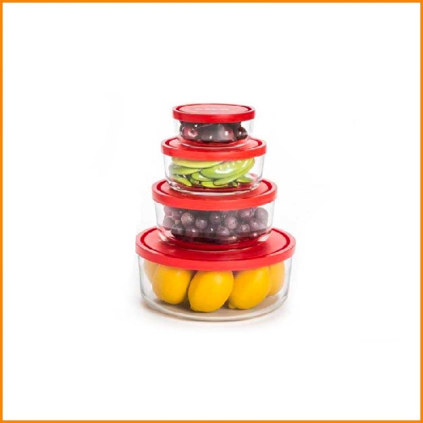 SET 4PZ CONTENITORI IN VETRO TONDO CON COPERCHIO