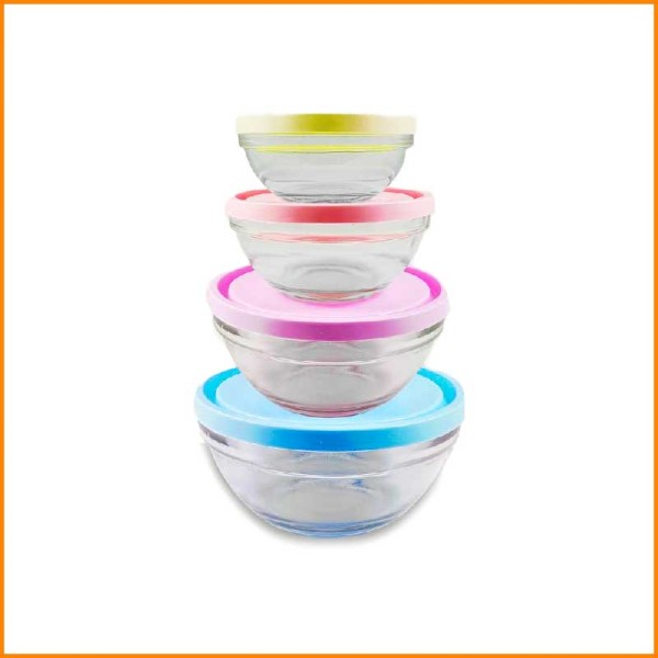SET 4PZ CONTENITORI IN VETRO TONDO CON TAPPO