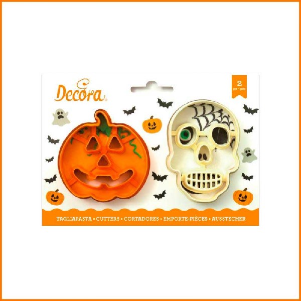 SET 2PZ TAGLIAPASTA TESCHIO E ZUCCA IN PLASTICA PER HALLOWEEN