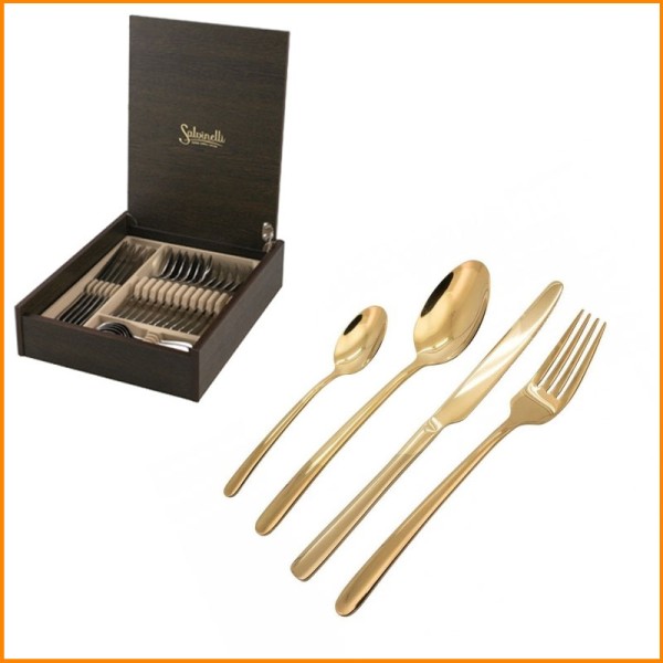 SET 24 PZ. POSATE STYLE ORO ASTUCCIO IN LEGNO
