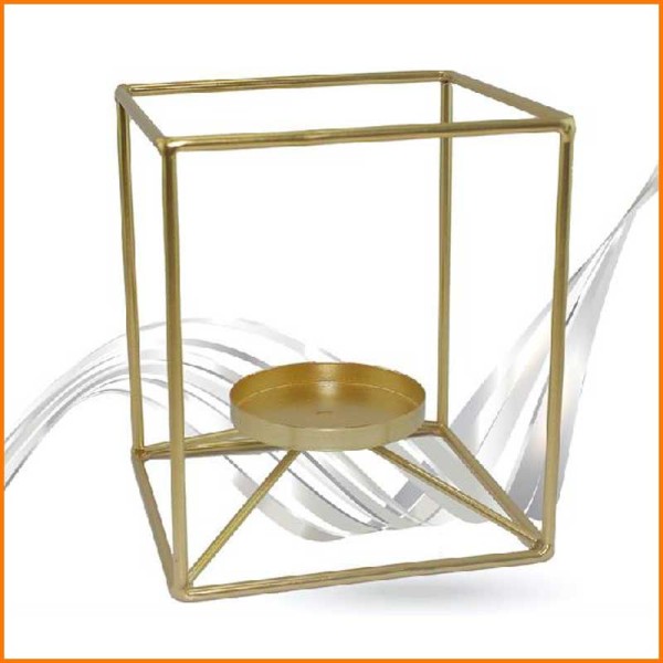 PORTA CANDELA QUADRATO LINEA METALLO ORO 14X14X16H CM