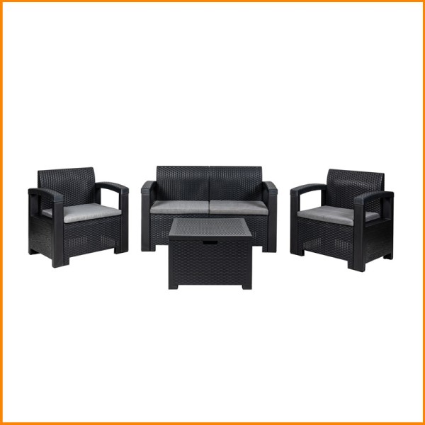 SET GIARDINO ANTRACITE CON CUSCINI GRIGIO CUBA 2 POSTI