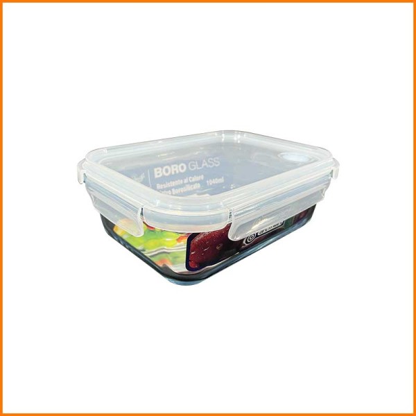CONTENITORE PER FORNO RETTANGOLARE IN VETRO CON COPERCHIO ERMETICO 640ML