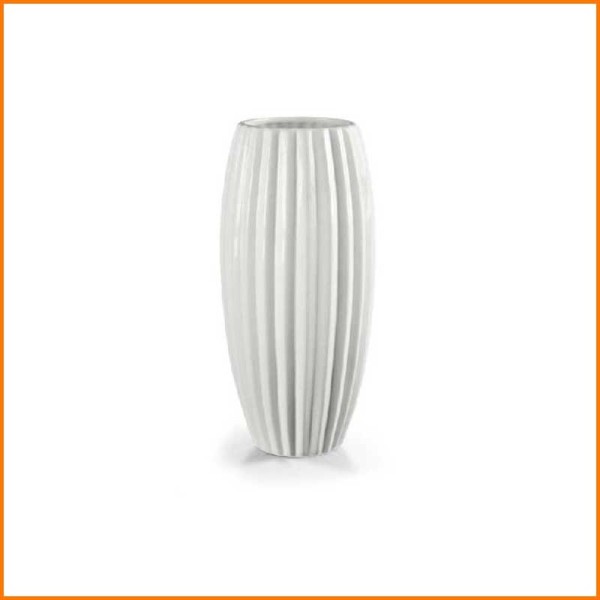 VASO IN CERAMICA BIANCO RIGATO 28H CM