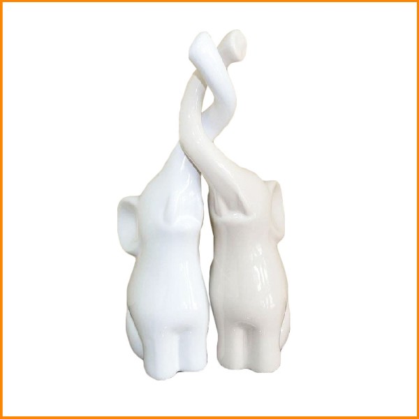 STATUA COPPIA ELEFANTI BIANCA E TORTORA 18,5X12XH34