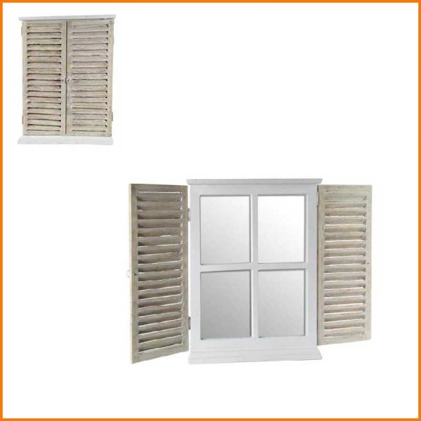 SPECCHIO FINESTRA BIANCO CON ANTE NATURALI 40X5x60H CM
