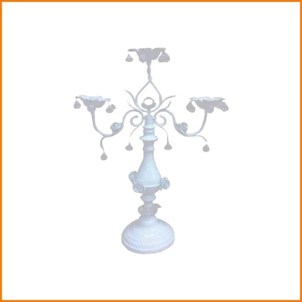 CANDELIERE 3 POSTI CON FIORI  BIANCO 50H CM