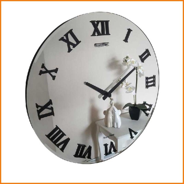 OROLOGIO SPECCHIATO IN VETRO CON NUMERI NERI D.40 CM