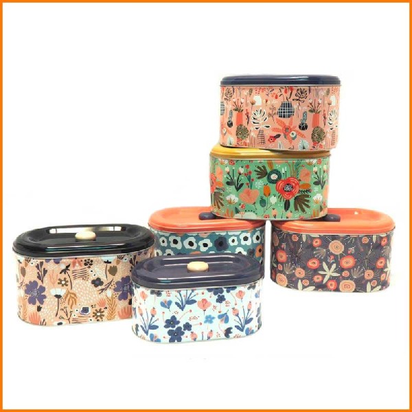 SET 2 SCATOLE OVALI IN LATTA CON POMELLO 25X15X14,3H / 22,5X12,6X11,2H CM