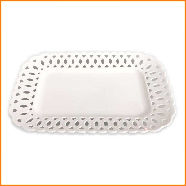 VASSOIO IN PORCELLANA BIANCO TRAFORATO 30X21 CM