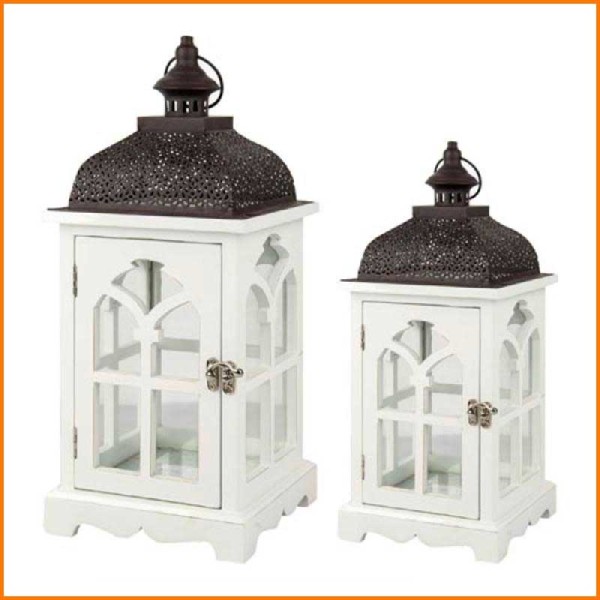 SET 3PZ LANTERNE AGRABAH BIANCHE 24X24X59H / 18X18X42H CM