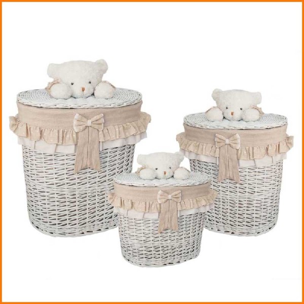 SET 3PZ CESTO CON PELUCHE BIANCO