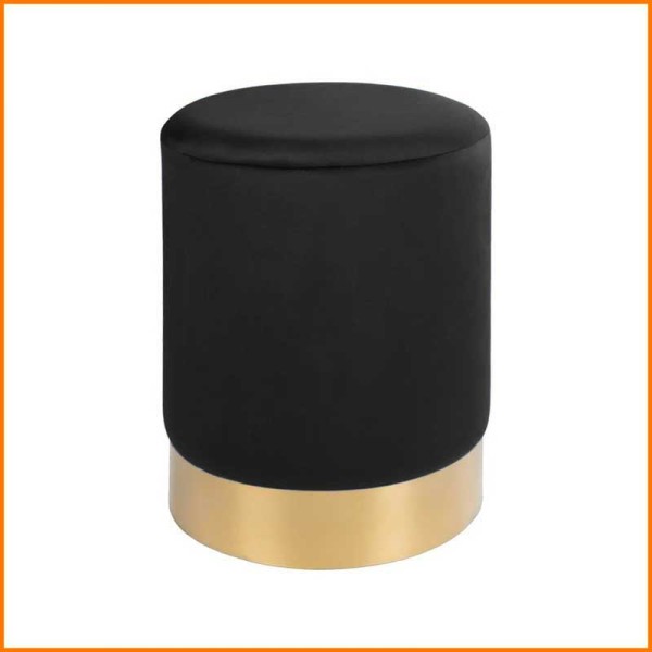 POUF VELVET CONTENITORE NERO CON FASCIA ORO D.35X40H CM