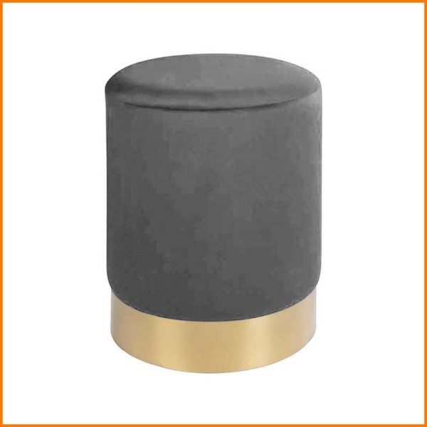 POUF VELVET CONTENITORE GRIGIO CON FASCIA ORO D.35X40H CM