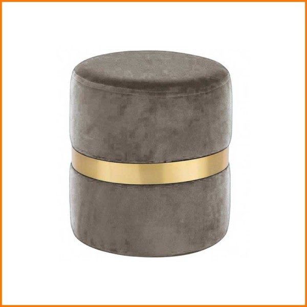 POUF VELVET BELT BEIGE CON FASCIA ORO D.35X40H CM
