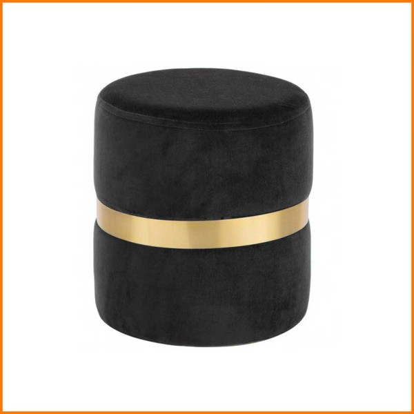 POUF VELVET BELT NERO CON FASCIA ORO D.35X40H CM