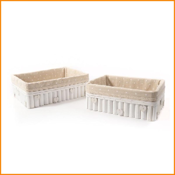 CASSETTE IN LEGNO CON TESSUTO SET 2PZ 35X24X13H CM / 40X29X13H CM