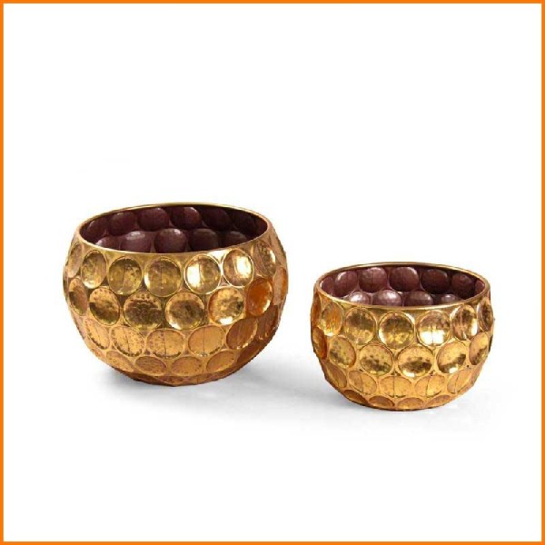 SET 2PZ VASO CACHEPOT ORO IN METALLO D. 41 / 32 CM