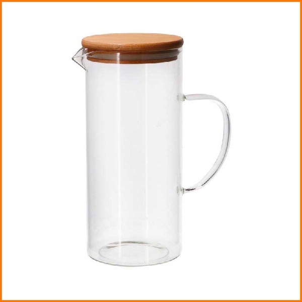 CARAFFA IN VETRO CON COPERCHIO IN LEGNO 1,3LT D.10X22H CM
