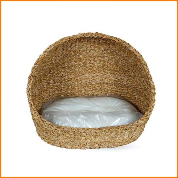 LETTIERA PER ANIMALI IN RATTAN CON CUSCINO 46X35X36H CM