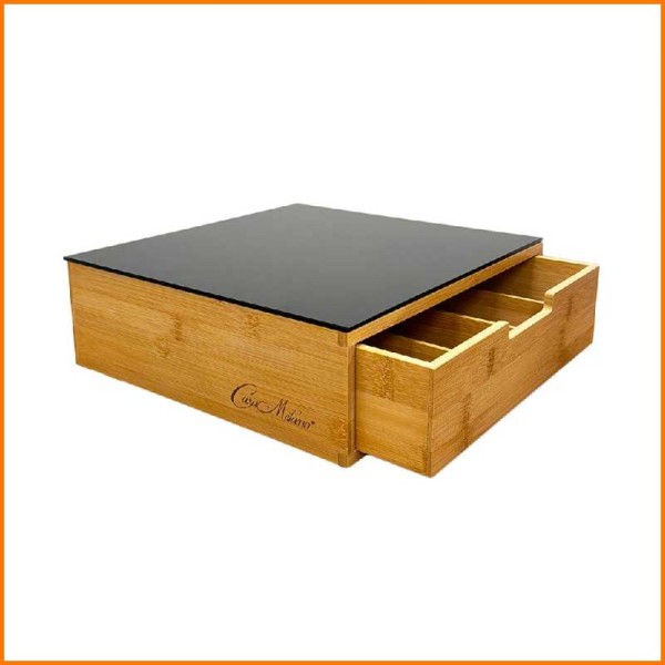 Casa Milano Portacapsule In Bamboo Con Ripiano In Vetro 31,5x30x10H Cm Colore Naturale Con Ripiano Nero
