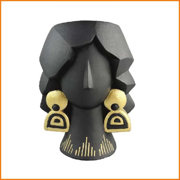 VASO KENIA NERO CON ORECCHINI ORO 21X18X26H CM