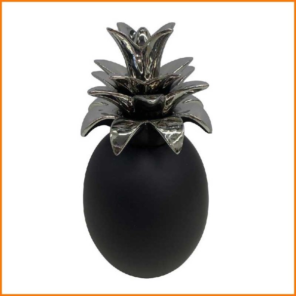 ANANAS NERO OPACO CON GAMBO ARGENTO LUCIDO 14X14X27H CM