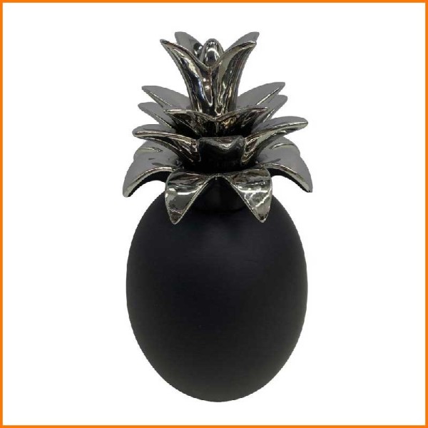 ANANAS NERO OPACO CON GAMBO ARGENTO LUCIDO 15,5X15,5X29H CM