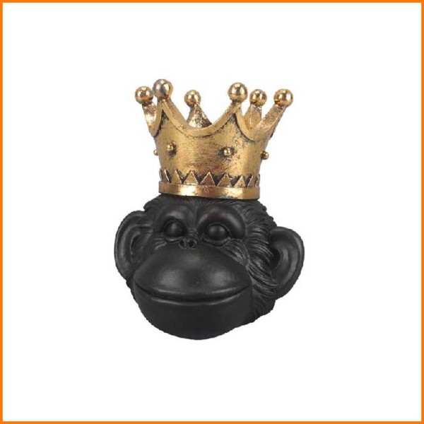 SCIMMIA SORRIDENTE NERO OPACO CON CORONA ORO/ARGENTO 14X13X16H CM