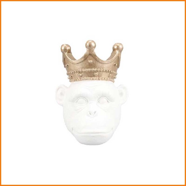 SCIMMIA BIANCO OPACO CON CORONA ORO/ARGENTO 18X15X19H CM