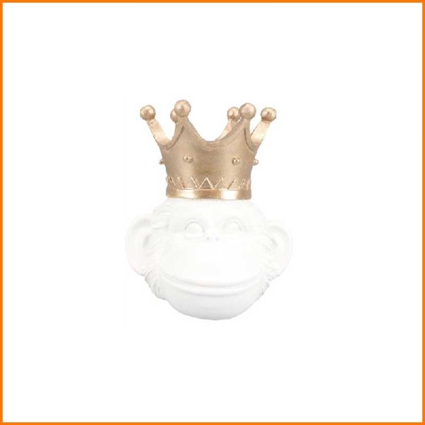 SCIMMIA SORRIDENTE BIANCO OPACO CON CORONA ORO/ARGENTO 14X13X16H CM