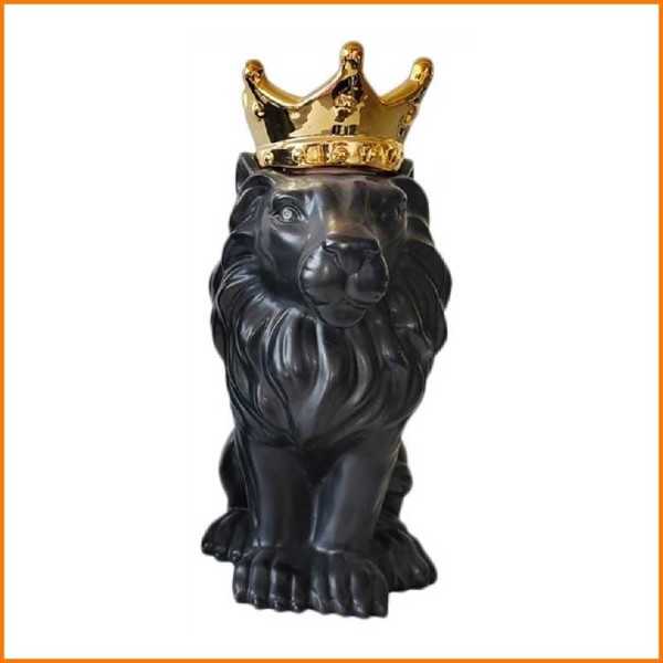 LEONE NERO OPACO CON CORONA ORO LUCIDO 26H CM