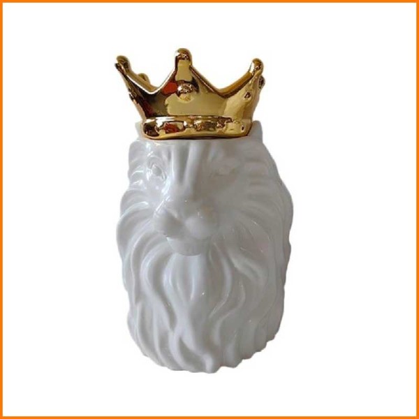 TESTA DI LEONE BIANCO OPACO CON CORONA ORO LUCIDO 13H CM