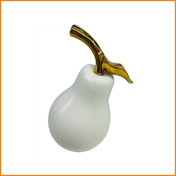 PERA BIANCO OPACO CON GAMBO ORO LUCIDO 28X24X42H CM