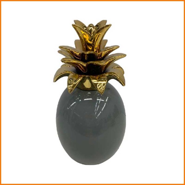 ANANAS GRIGIO CON GAMBO ORO LUCIDO 14X14X27H CM