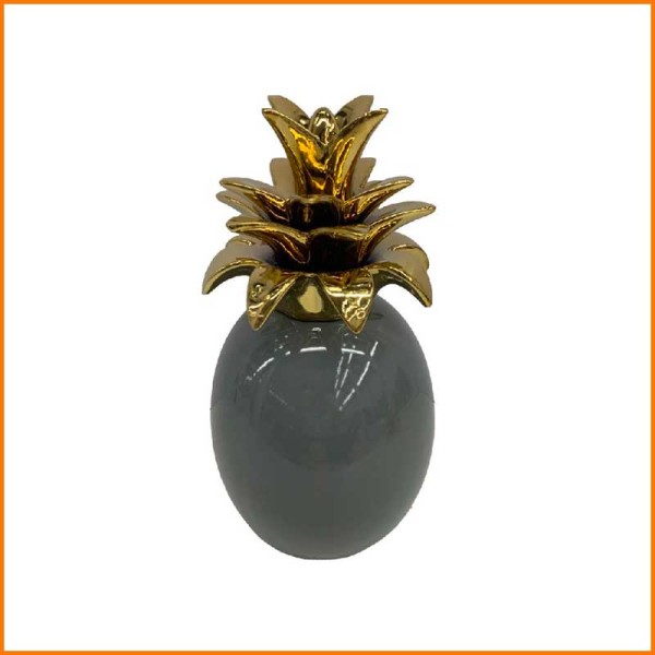 ANANAS GRIGIO CON GAMBO ORO LUCIDO 12X12X23H CM