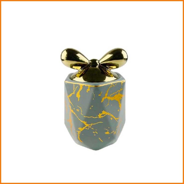 BISCOTTIERA MARMORIZZATA CON TAPPO FIOCCO GRIGIA E ORO D.15X20H CM