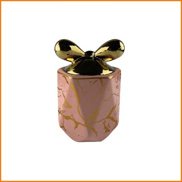 BISCOTTIERA MARMORIZZATA CON TAPPO FIOCCO ROSA E ORO D.15X20H CM