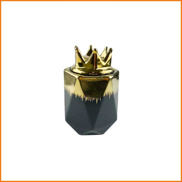 BISCOTTIERA MARMORIZZATA CON TAPPO CORONA NERA E ORO D.15X20H CM