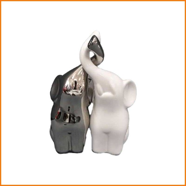 COPPIA ELEFANTI BIANCO E ARGENTO 11,5X6,5X15H CM