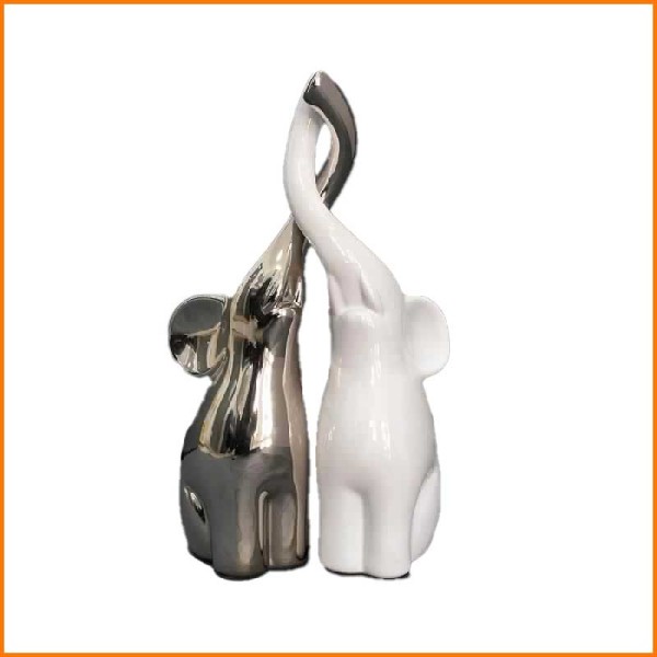 COPPIA ELEFANTI BIANCO E ARGENTO 7X8,5X26H CM