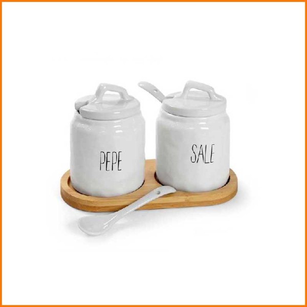 BARATTOLO BIANCO SALE E PEPE CON VASSOIO BAMBOO