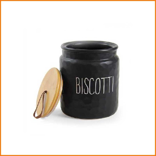 BISCOTTIERA NERA CON TAPPO BAMBOO D.15X18H CM