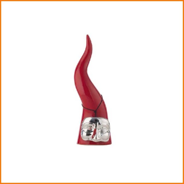 CORNO ROSSO CON MASCHERA ARGENTO 20H CM