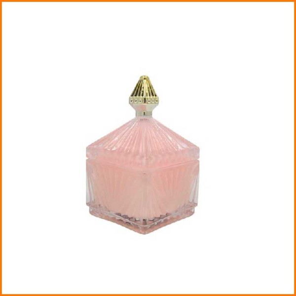 CANDELA IN VETRO ROSA CON POMELLO ORO 6X6X11H CM