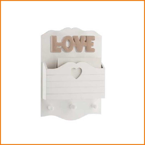 PORTAPOSTA LOVE IN LEGNO E CERAMICA BIANCO/ TORTORA 21X31H CM