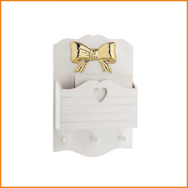 PORTAPOSTA FIOCCO IN LEGNO E CERAMICA BIANCO/ORO 21X31H CM